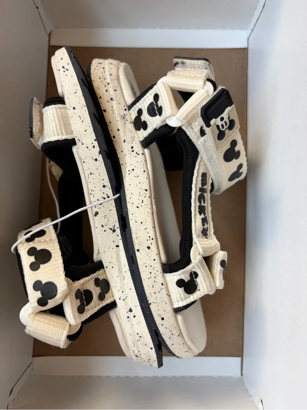 Zara Beige and Black Kids Mickey Sandals size US 8.6 toddler  unisex EU 25